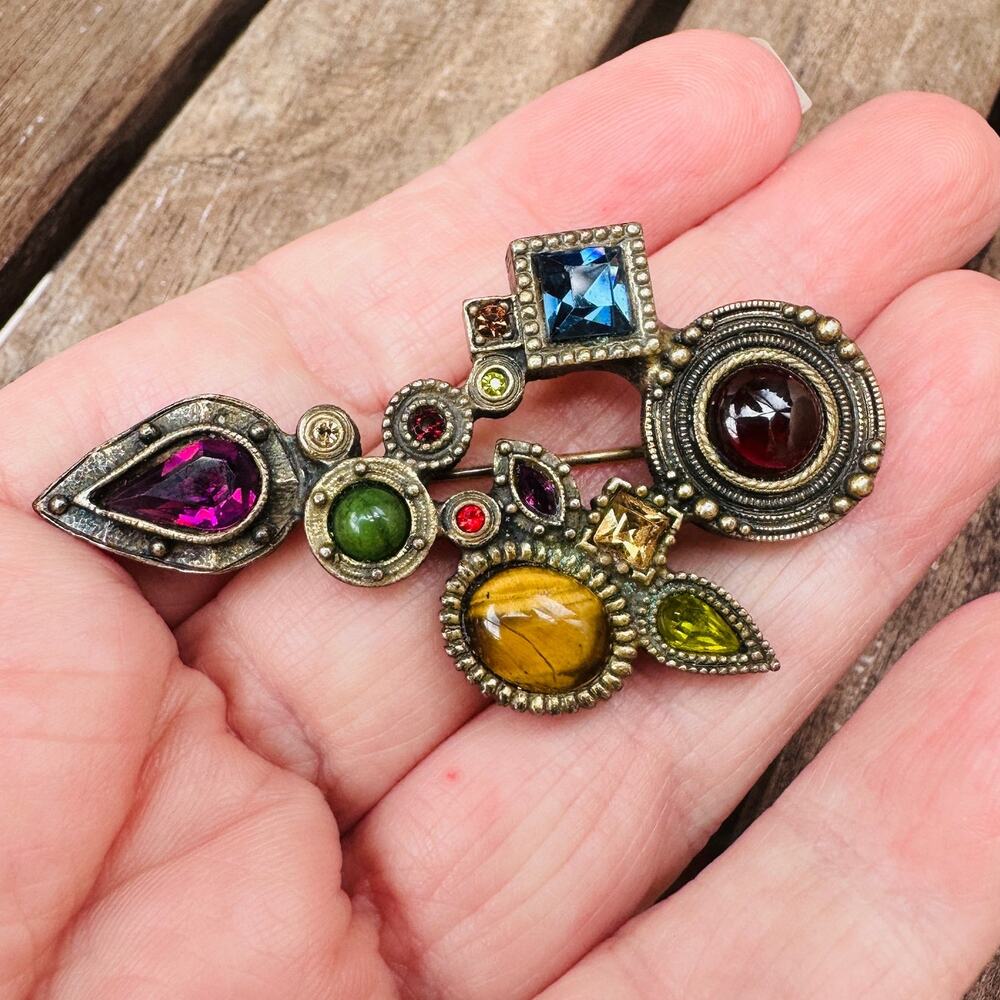 Patricia Locke Signed Multi Gemstone Brooch